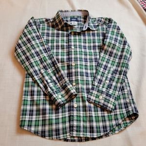 Carters Boys Button Down Long Sleeve Shirt, Green and Navy Plaid, Size 6